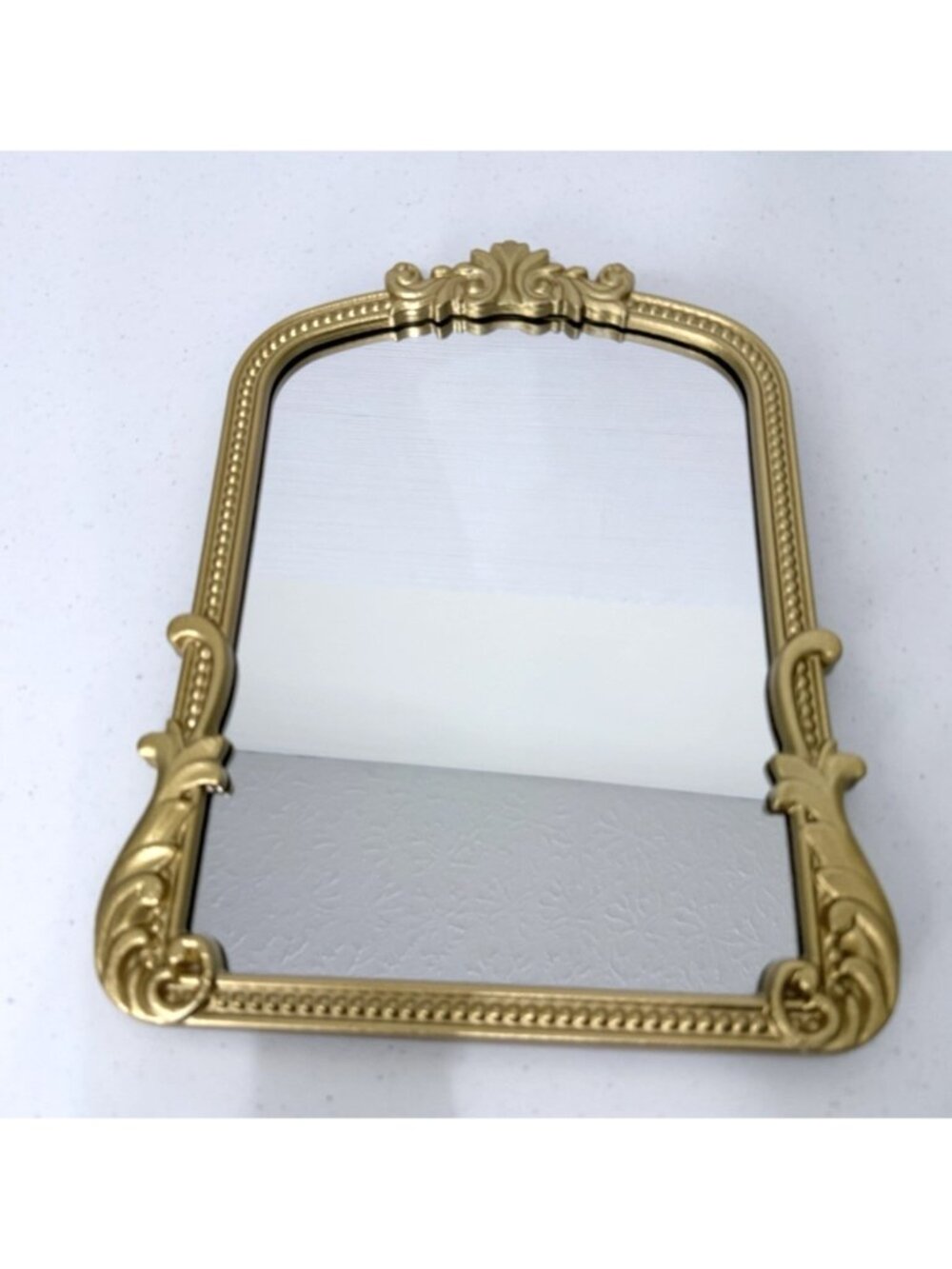 Gold Ornate Framed Arched Vanity Tabletop or Wall Mirror 9" x 12"
